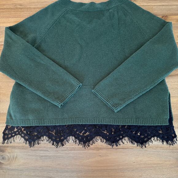 Robert Rodriguez V Neck Pullover Sweater Medium Green Black Lace Trim Wool Blend - Picture 12 of 16
